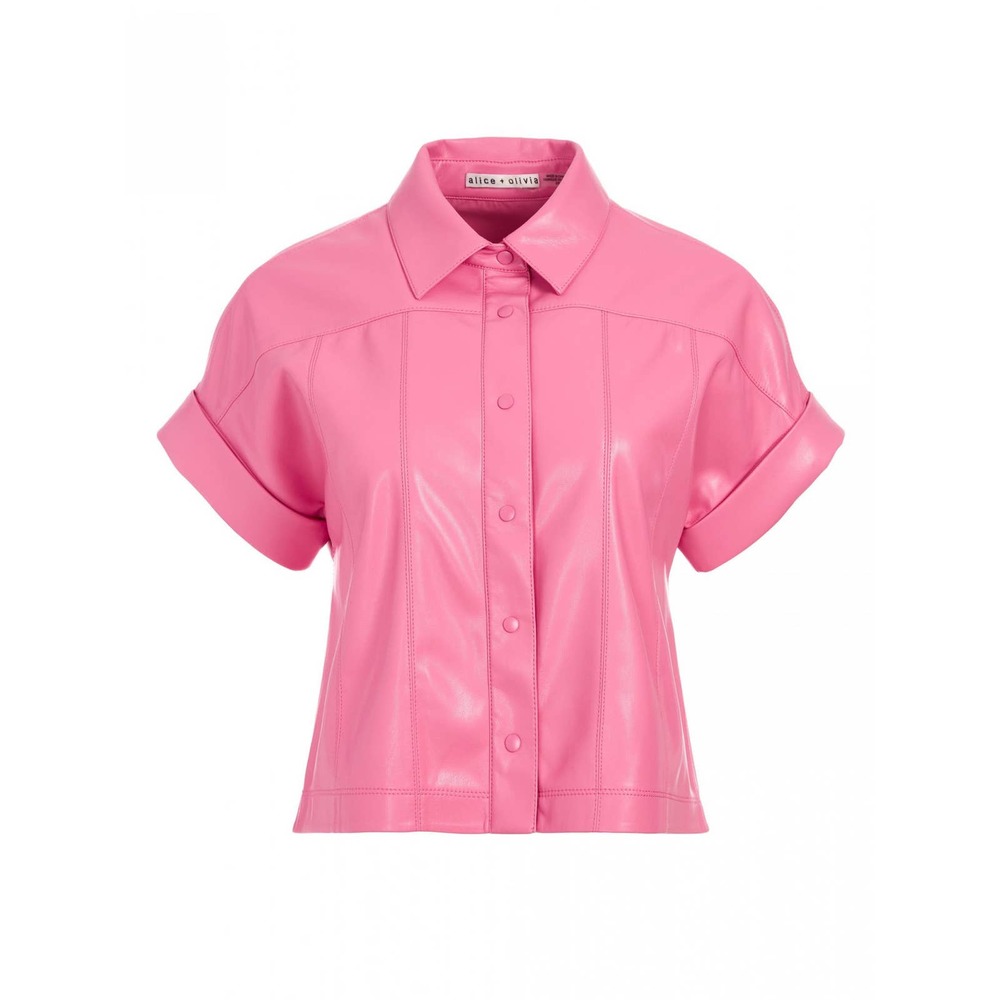 Alice and Olivia Hot Pink Edyth Vegan Leather Crop Top Size S - Picture 6 of 14